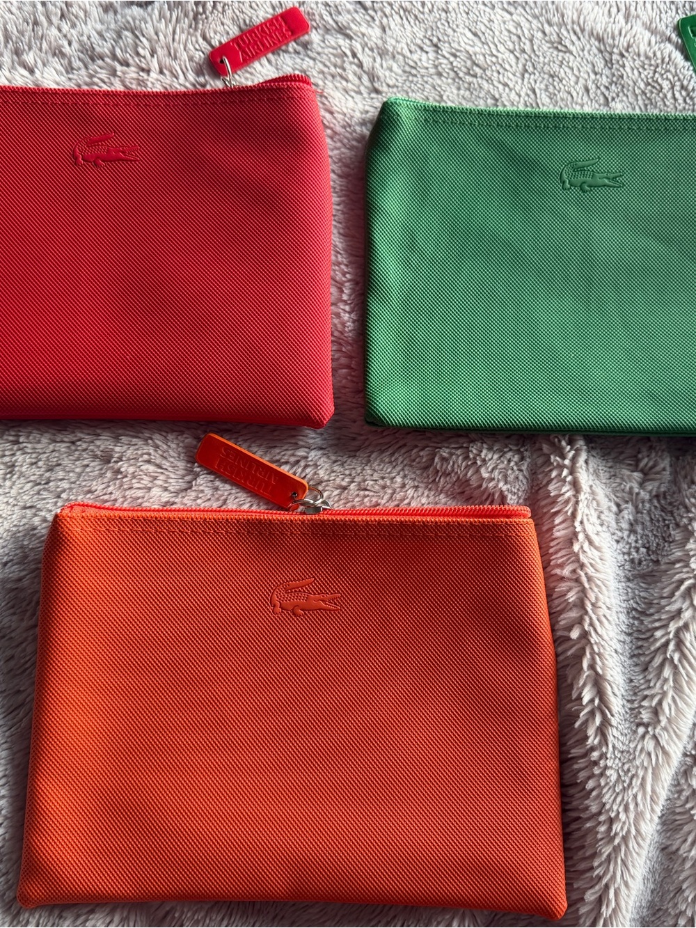 Lacoste Red, Green & Orange Cosmetic Pouch Trio